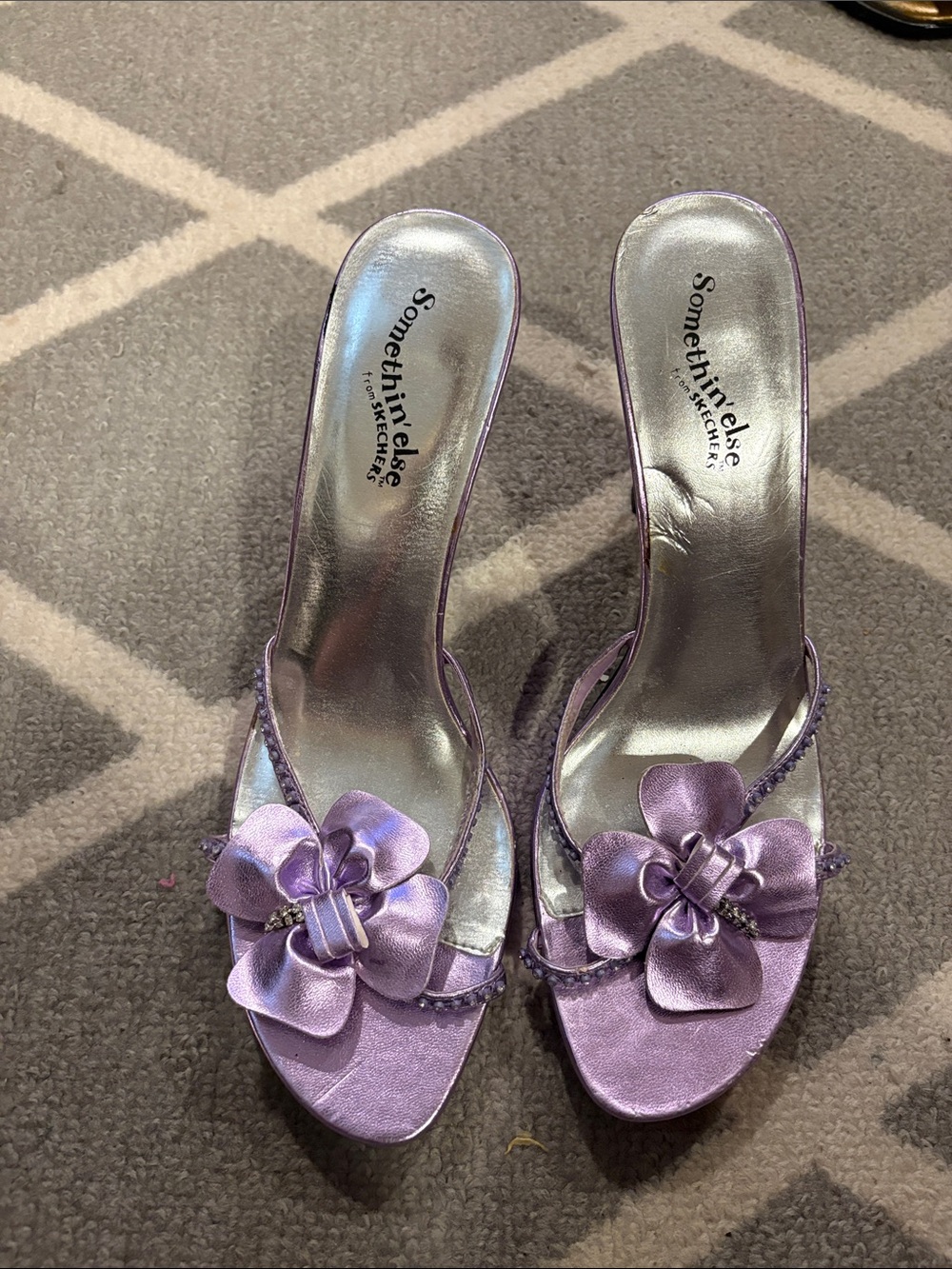 Skechers Lavender Satin Floral Slip-On Mules